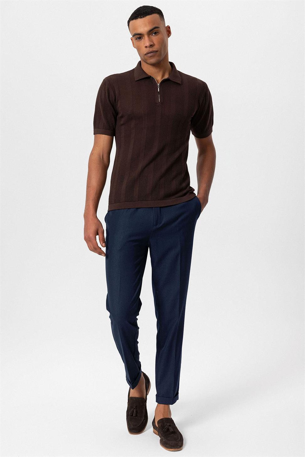 تي شيرت رجالي محبوك بياقة بولو بياقة بولو بسحاب