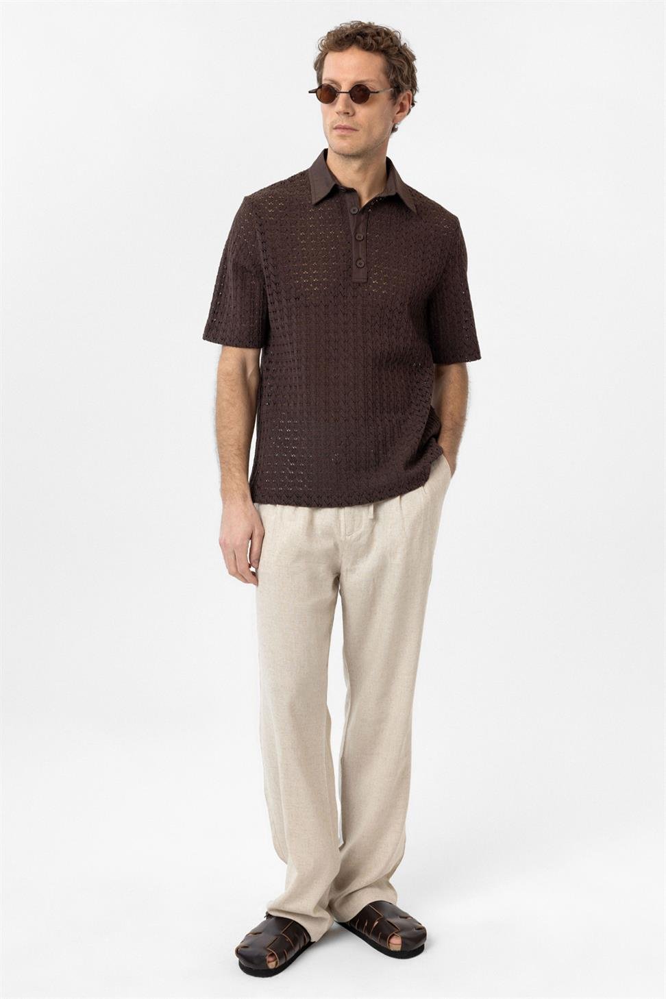 Antioch Kahve Polo Yaka Örgü Erkek T-Shirt