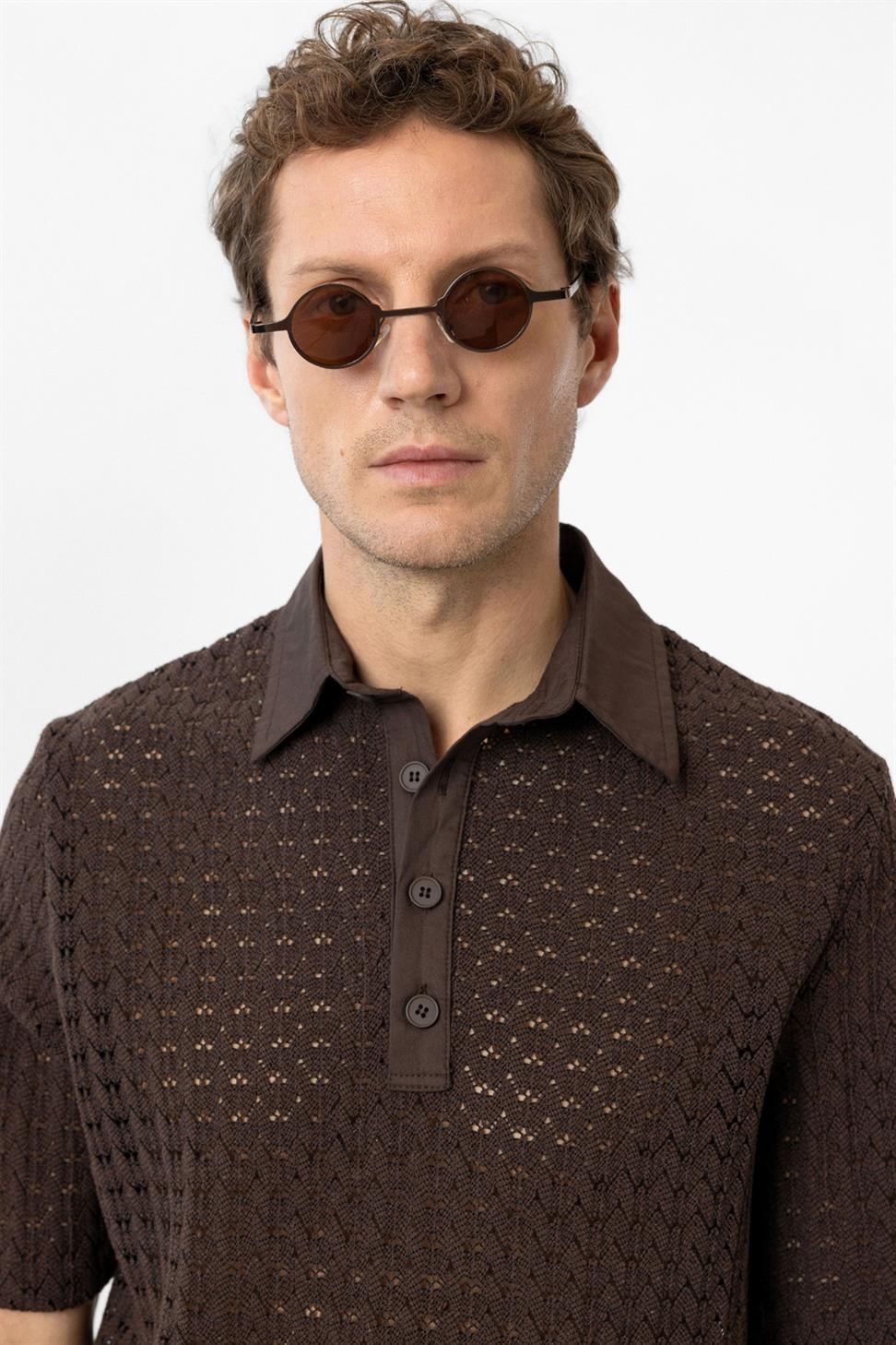 Antioch Kahve Polo Yaka Örgü Erkek T-Shirt