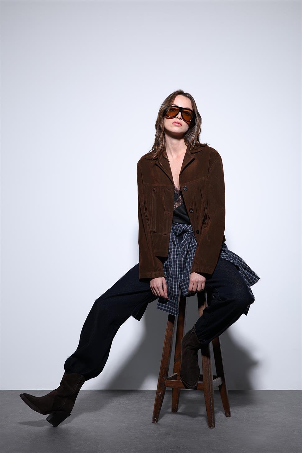 Antioch Kahve Püskül Detaylı Süet Kadın Ceket