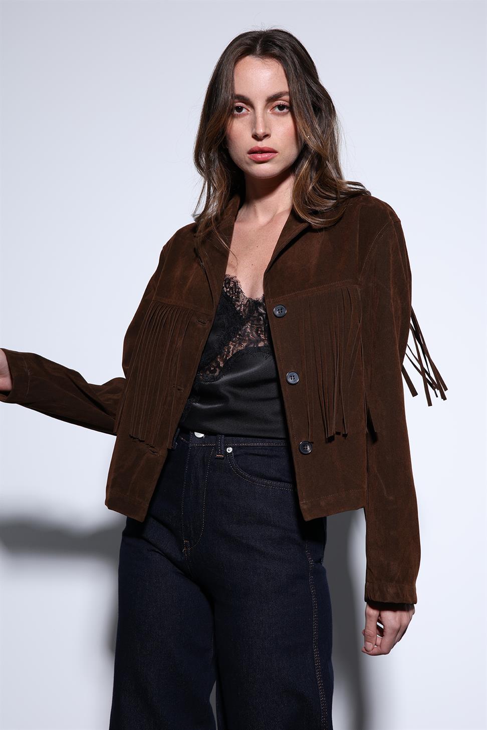 Antioch Kahve Püskül Detaylı Süet Kadın Ceket
