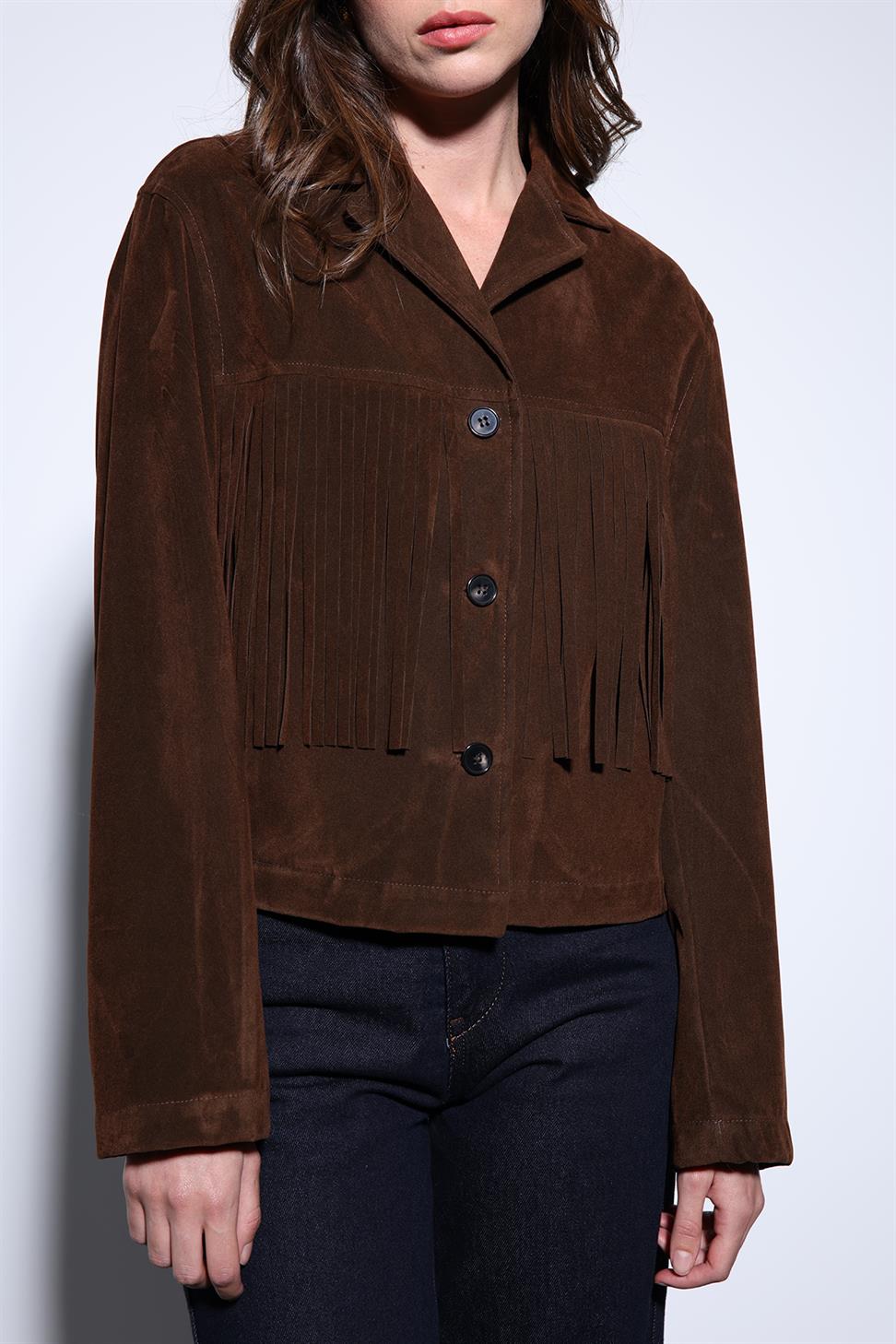 Antioch Kahve Püskül Detaylı Süet Kadın Ceket