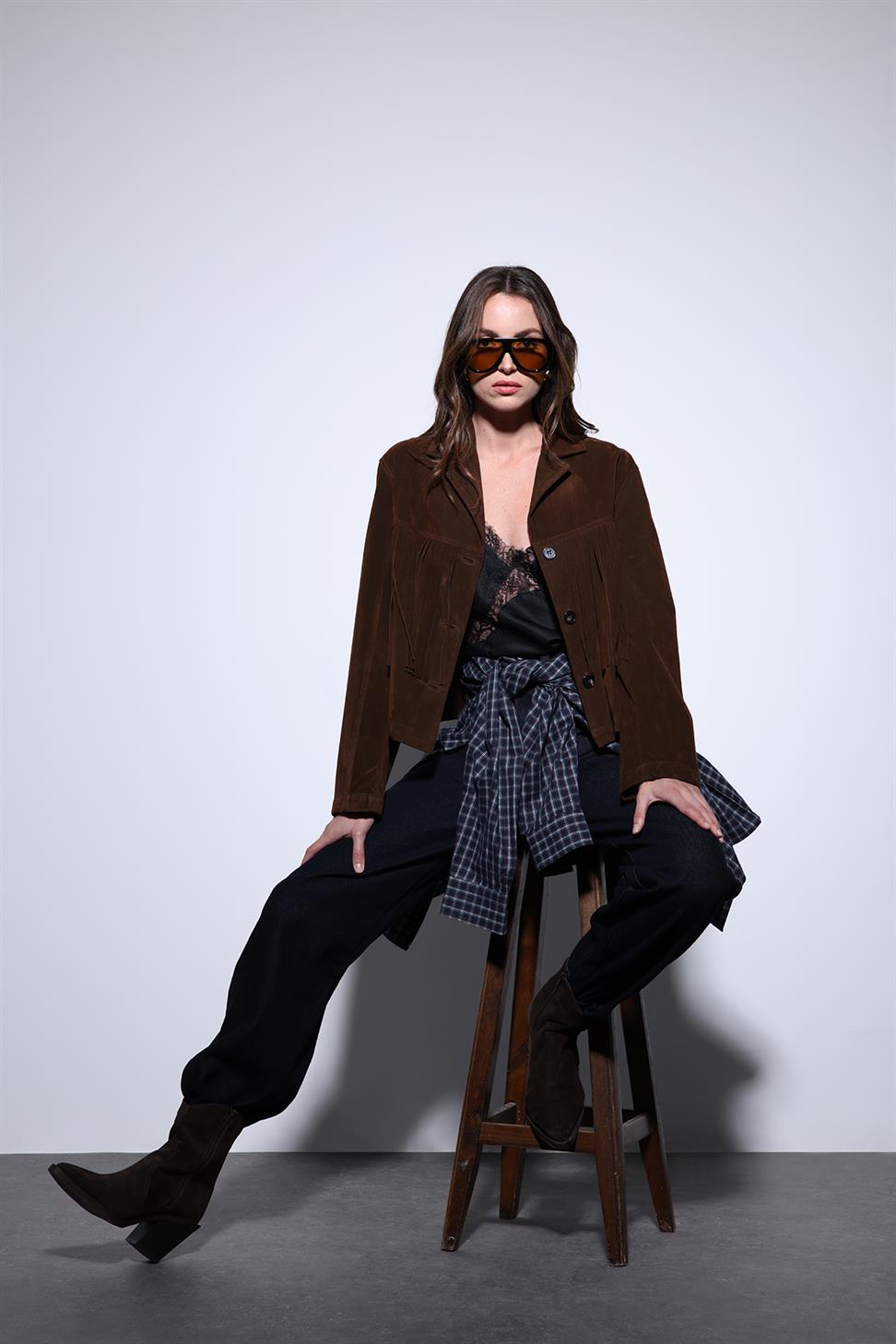 Antioch Kahve Püskül Detaylı Süet Kadın Ceket