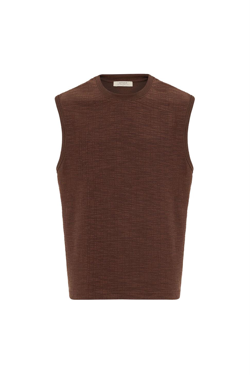 Antioch Kahve Regular Fit Dokulu Erkek Kolsuz T-Shirt