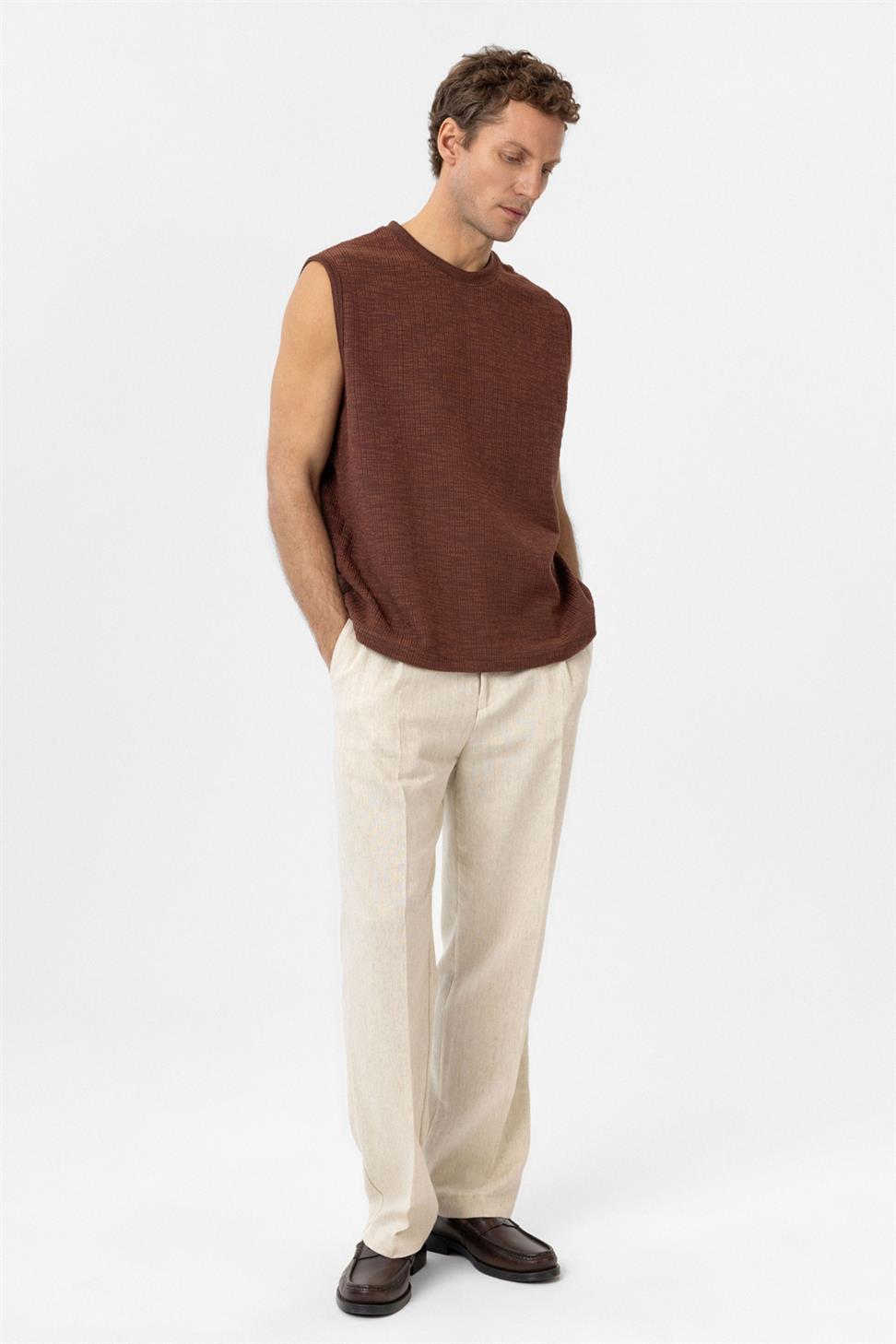 Antioch Kahve Regular Fit Dokulu Erkek Kolsuz T-Shirt