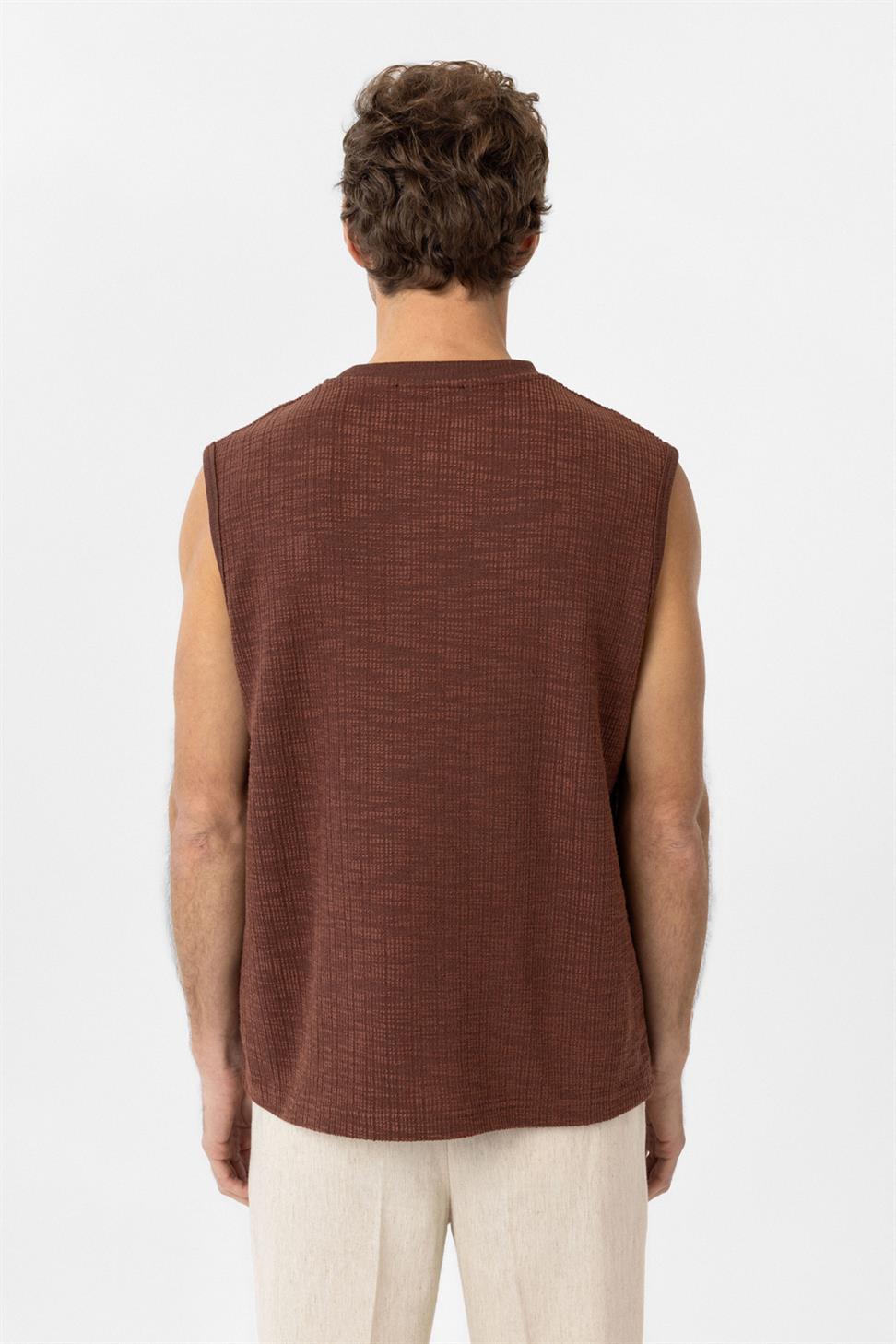 Antioch Kahve Regular Fit Dokulu Erkek Kolsuz T-Shirt