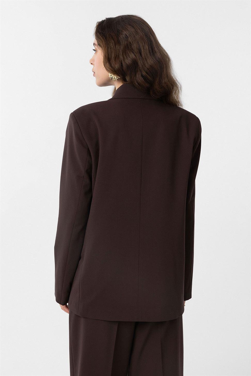 Antioch Kahve Regular Fit Kruvaze Kadın Blazer Ceket