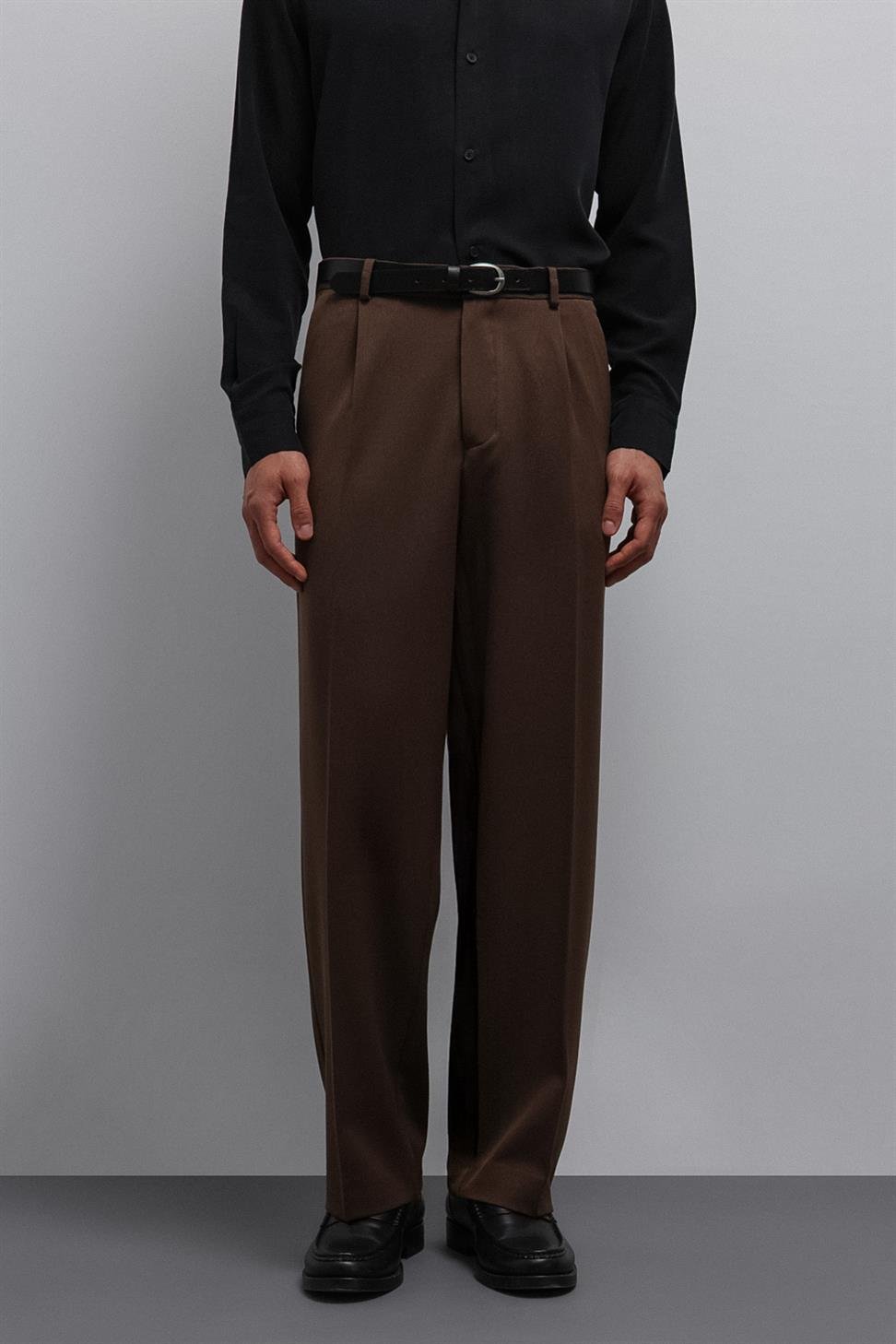 Antioch Kahve Relax Fit Baggy Pilili Erkek Pantolon