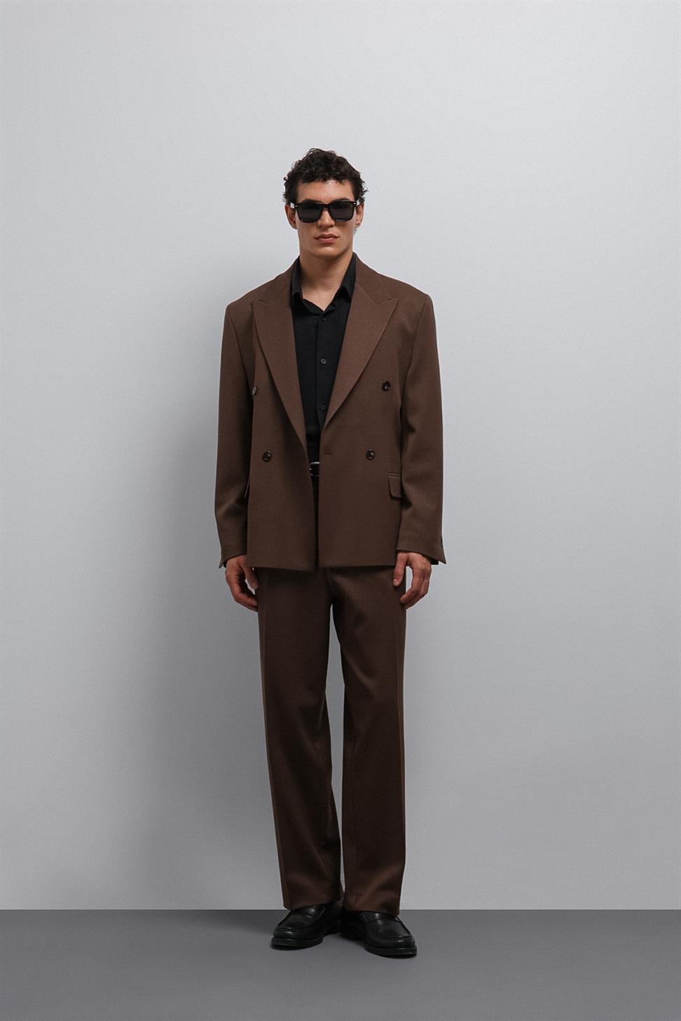 Antioch Kahve Relax Fit Baggy Pilili Erkek Pantolon