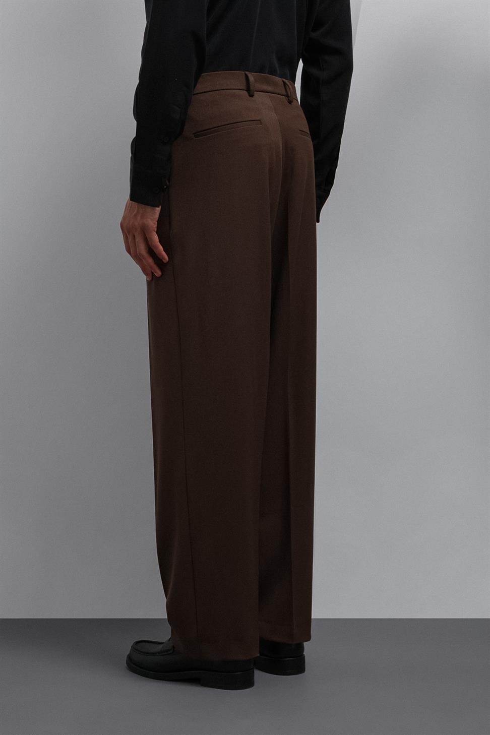 Antioch Kahve Relax Fit Baggy Pilili Erkek Pantolon