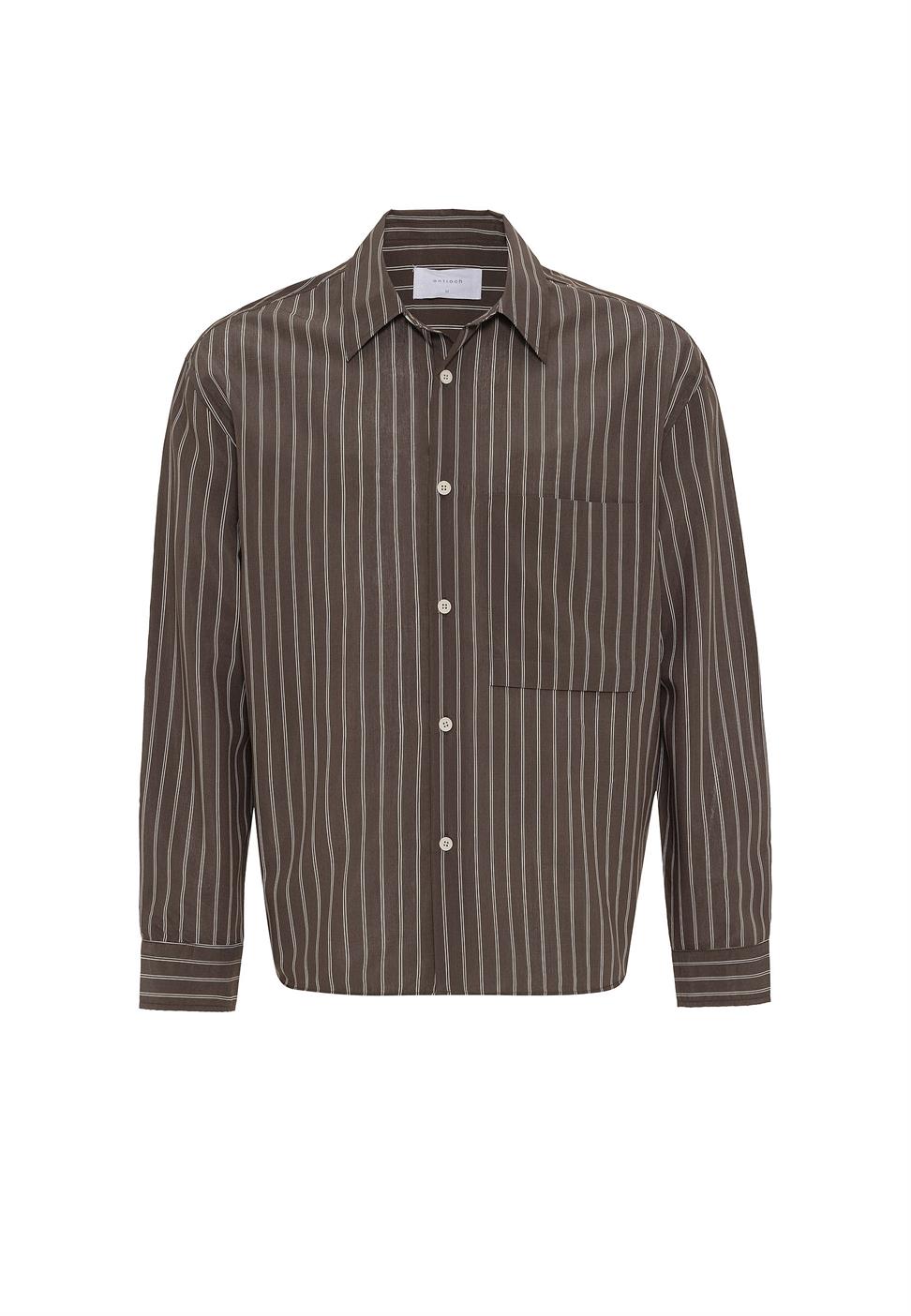 Antioch Kahve Relax Fit Çizgili Erkek Gömlek
