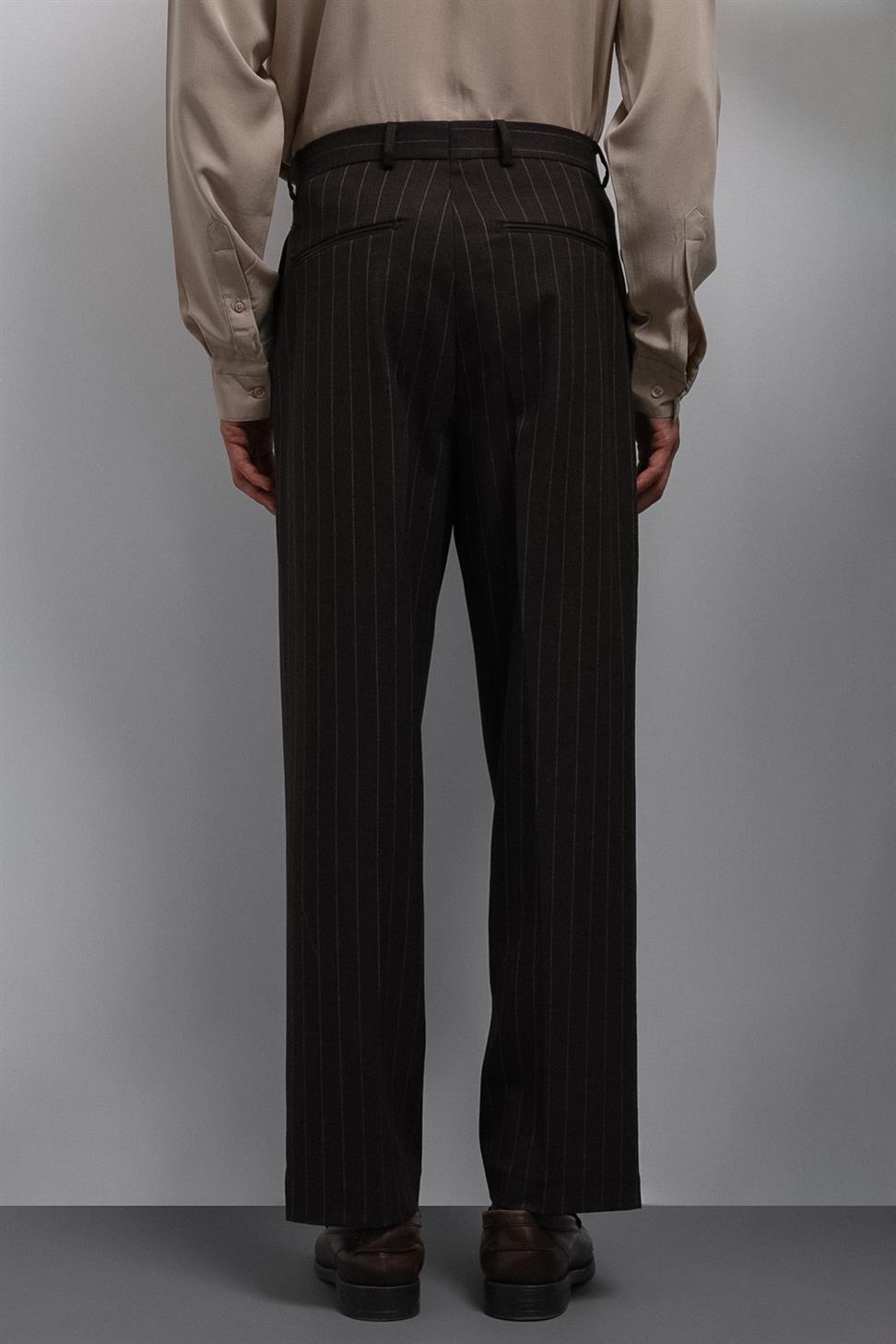 Antioch Kahve Relax Fit Çizgili Erkek Pantolon