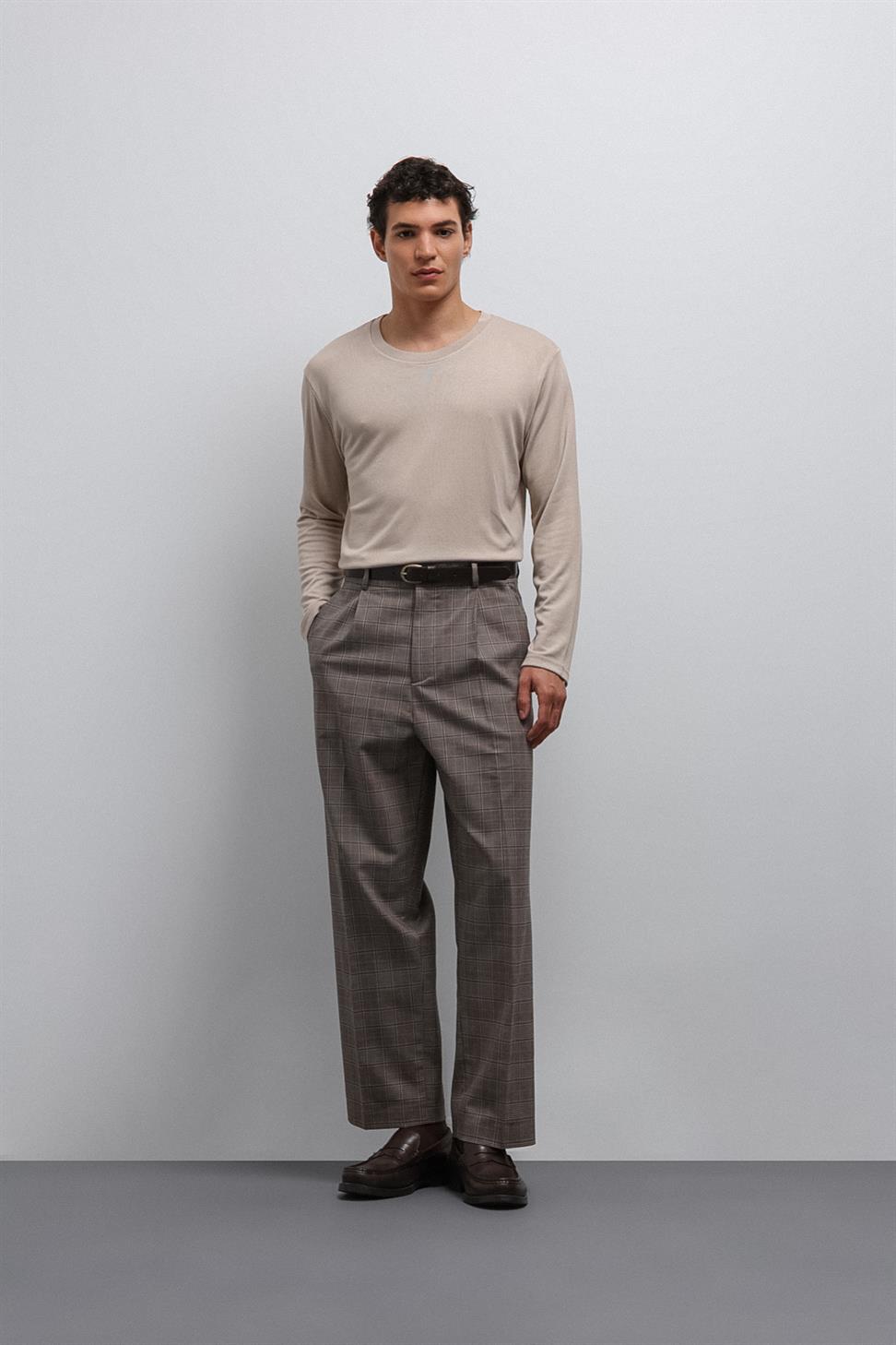 Antioch Kahve Relax Fit Ekoseli Erkek Pantolon