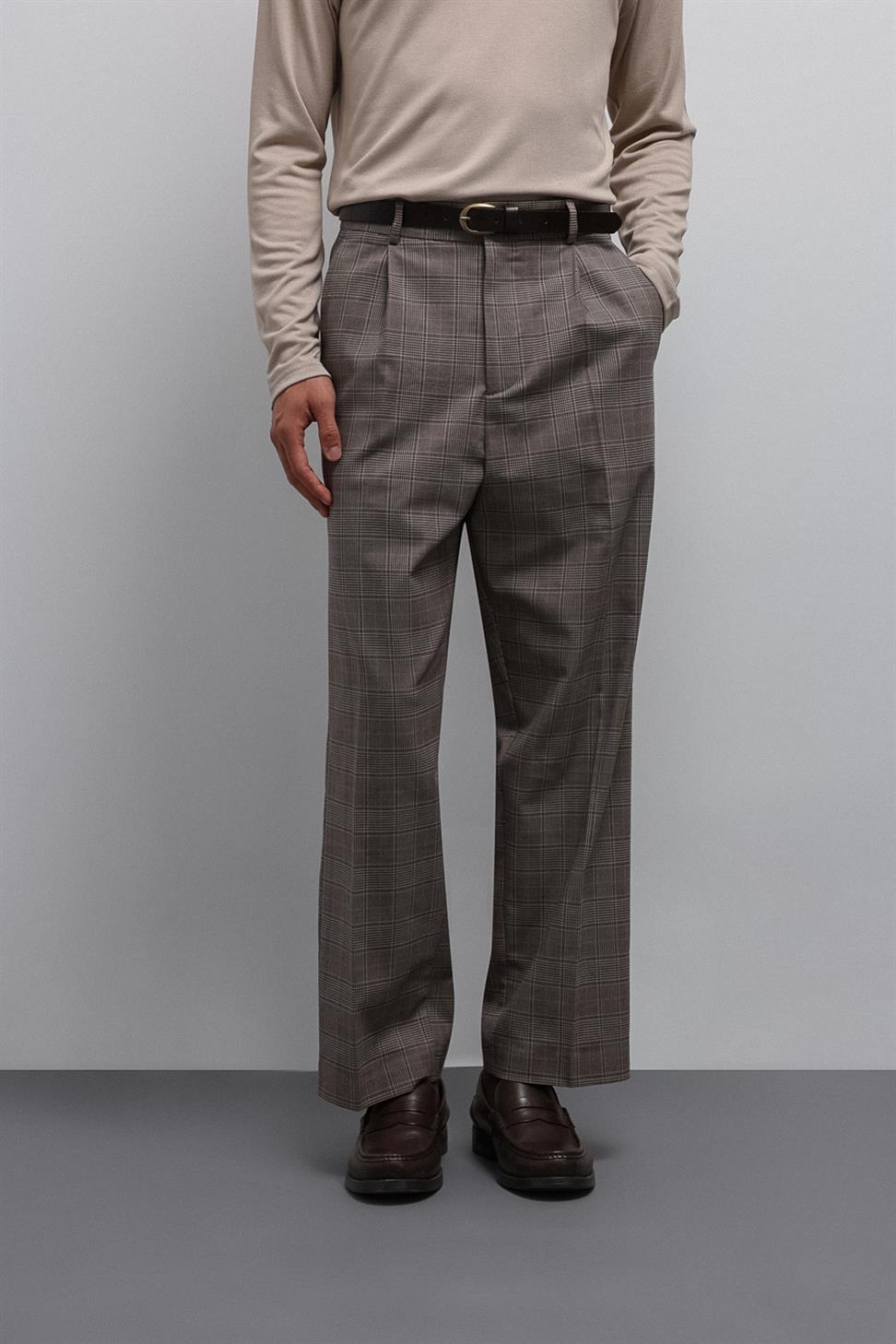 Antioch Kahve Relax Fit Ekoseli Erkek Pantolon