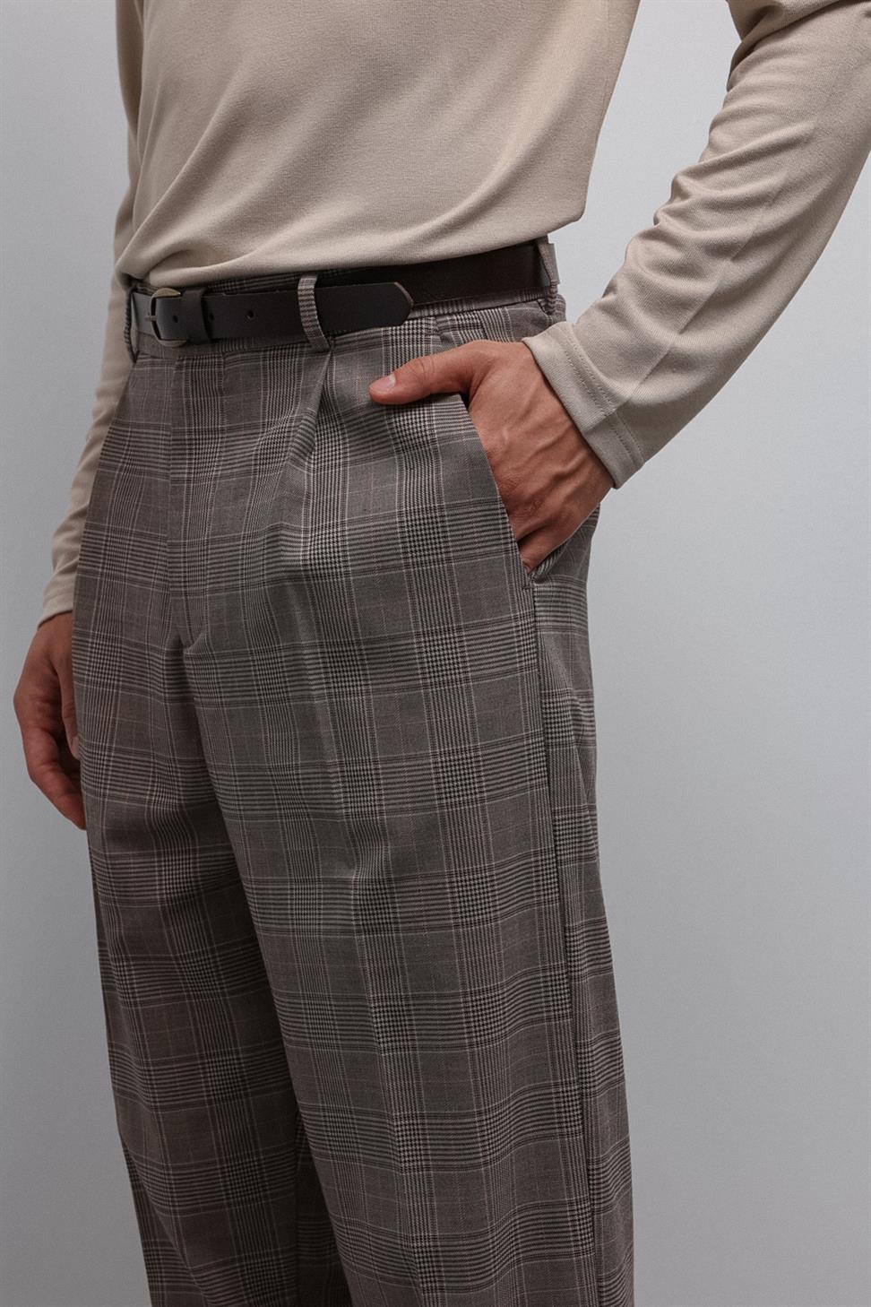 Antioch Kahve Relax Fit Ekoseli Erkek Pantolon