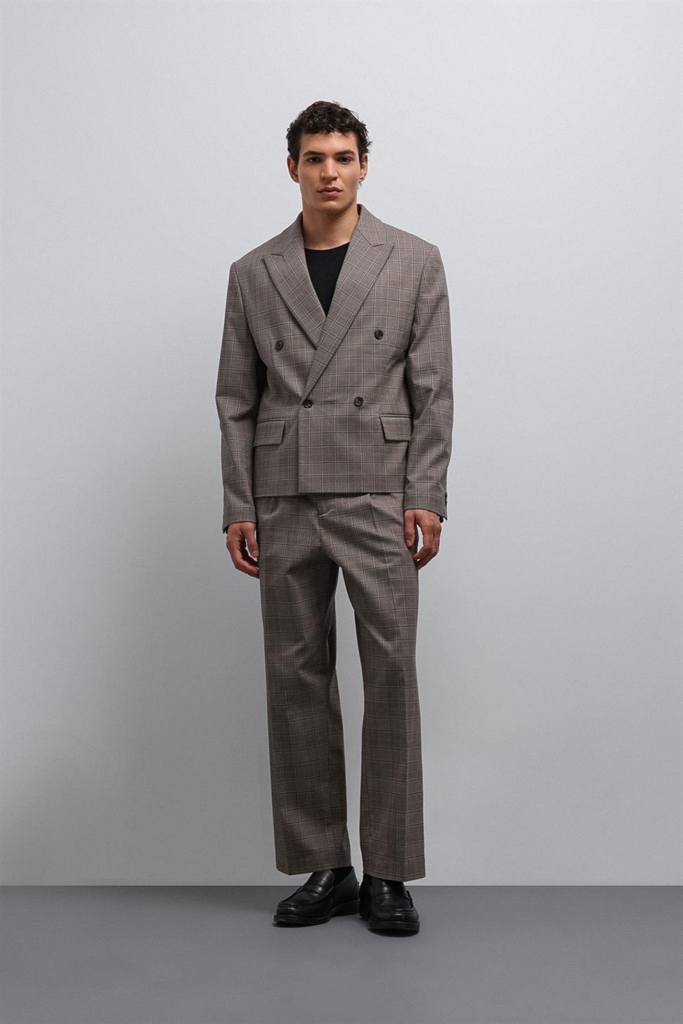 Antioch Kahve Relax Fit Ekoseli Erkek Pantolon