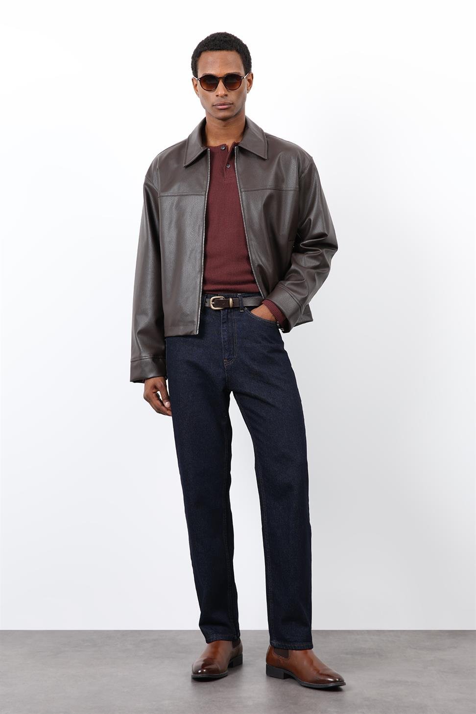 Antioch Kahve Relax Fit Erkek Deri Mont