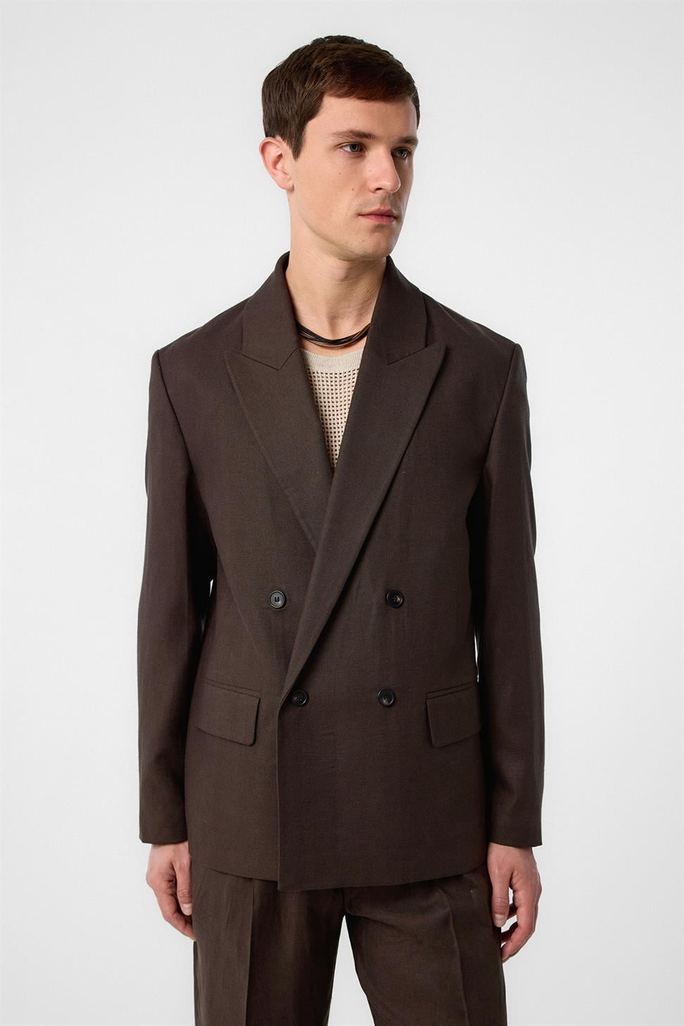 Relaxed Fit Linen Blend Mens Blazer Jacket