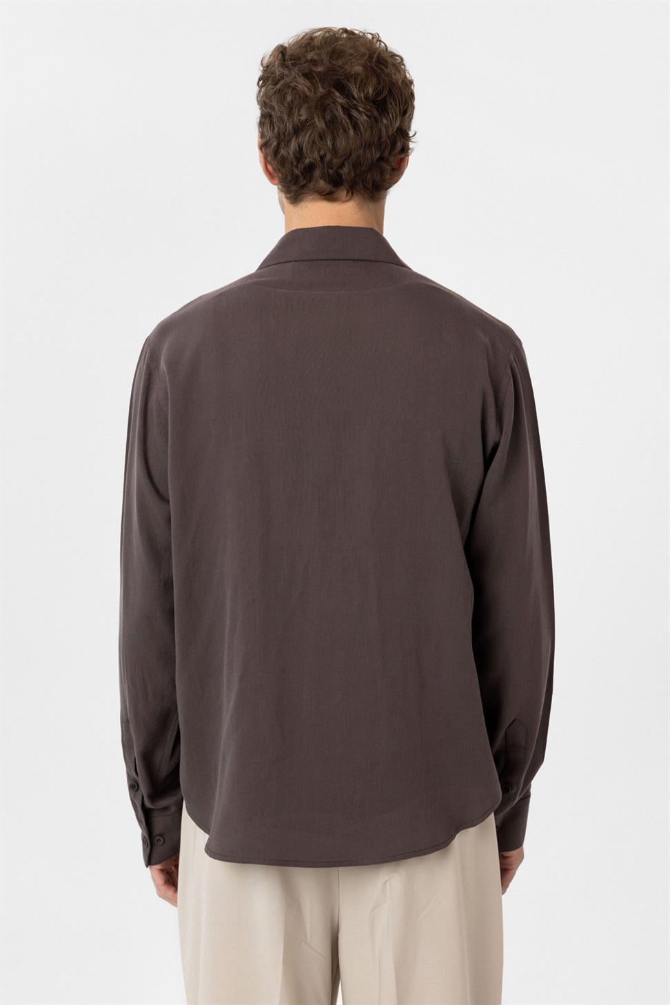 Antioch Kahve Relax Fit Liyosel Kumaş Erkek Gömlek