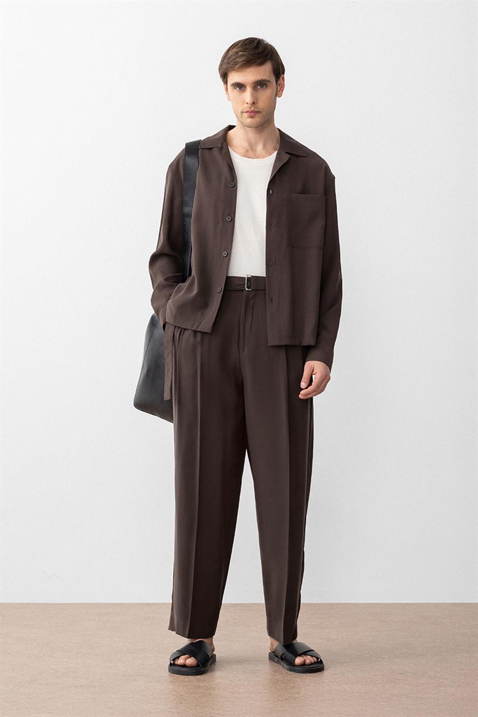 Antioch Kahve Relax Fit Modal Kumaş Erkek Gömlek