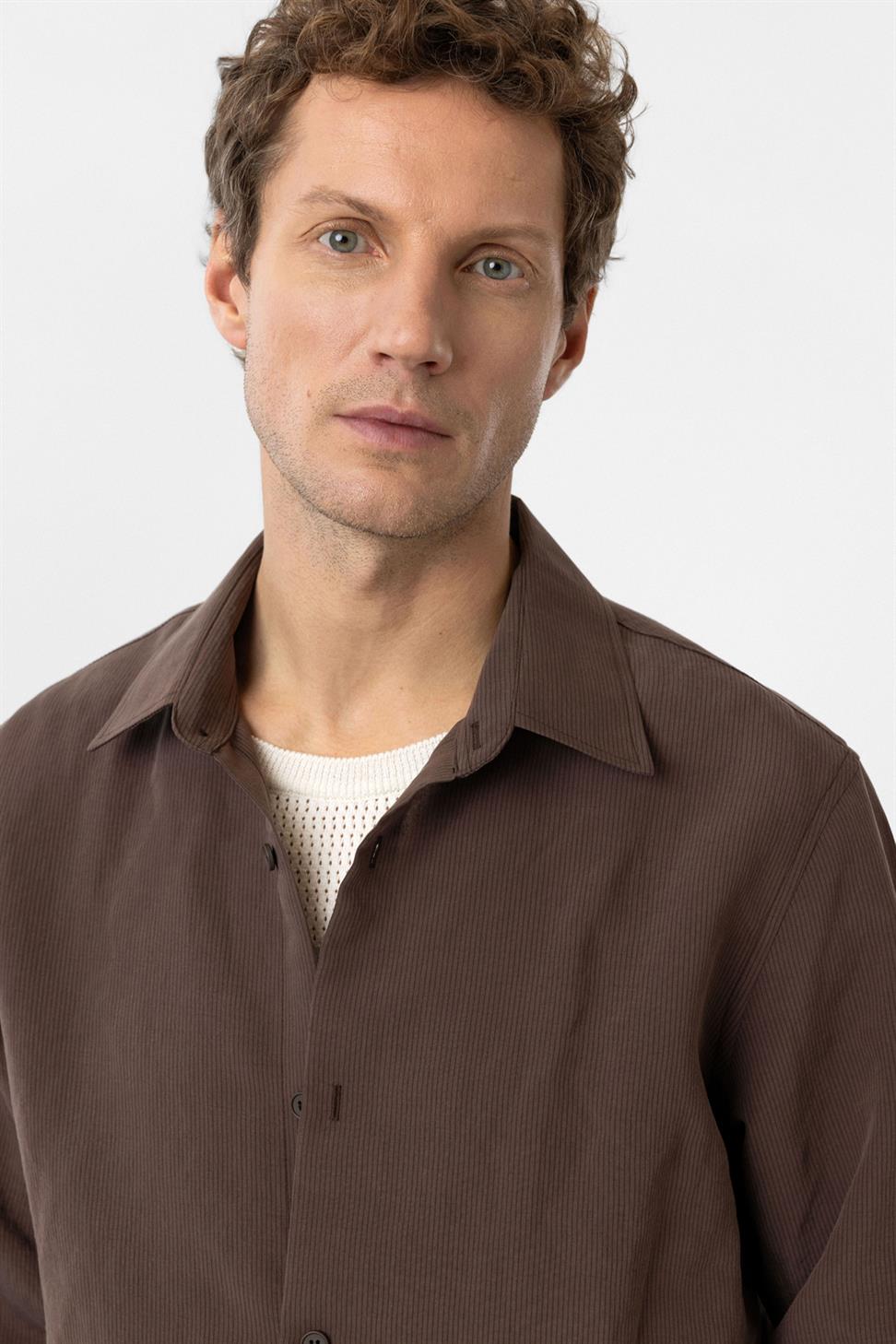 Antioch Kahve Relax Fit Modal Kumaş Erkek Gömlek
