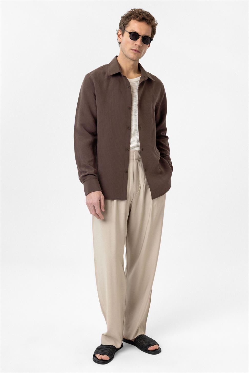 Antioch Kahve Relax Fit Modal Kumaş Erkek Gömlek