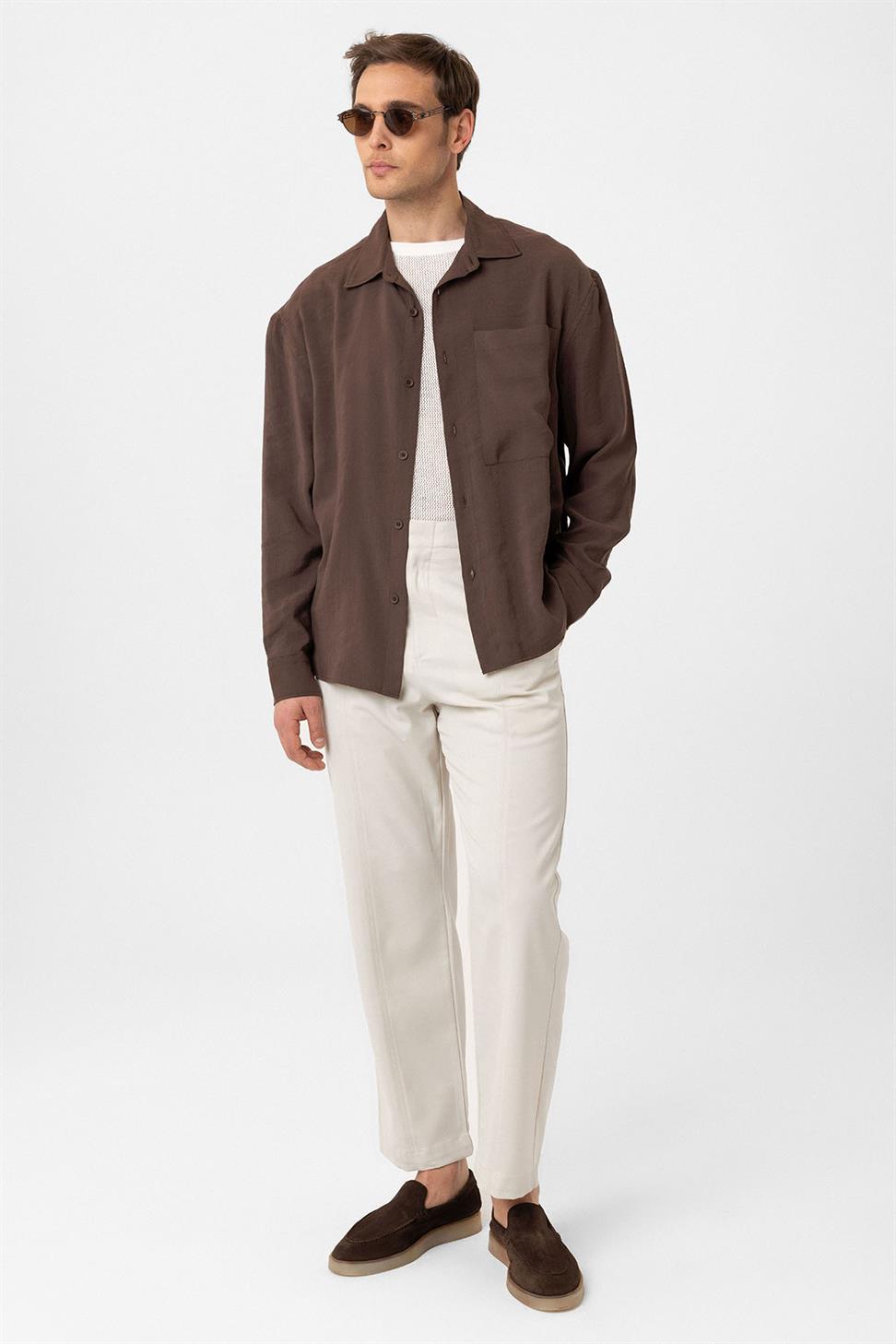 Antioch Kahve Relax Fit Modal Kumaş Erkek Gömlek