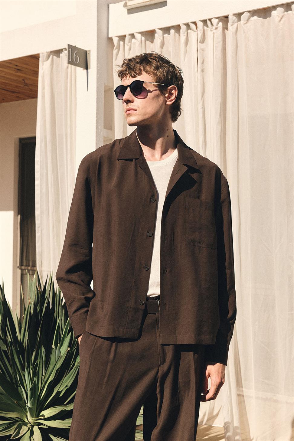 Antioch Kahve Relax Fit Modal Kumaş Erkek Gömlek