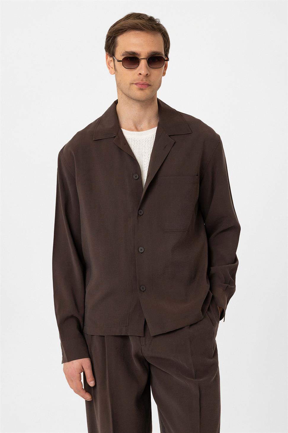 Antioch Kahve Relax Fit Modal Kumaş Erkek Gömlek