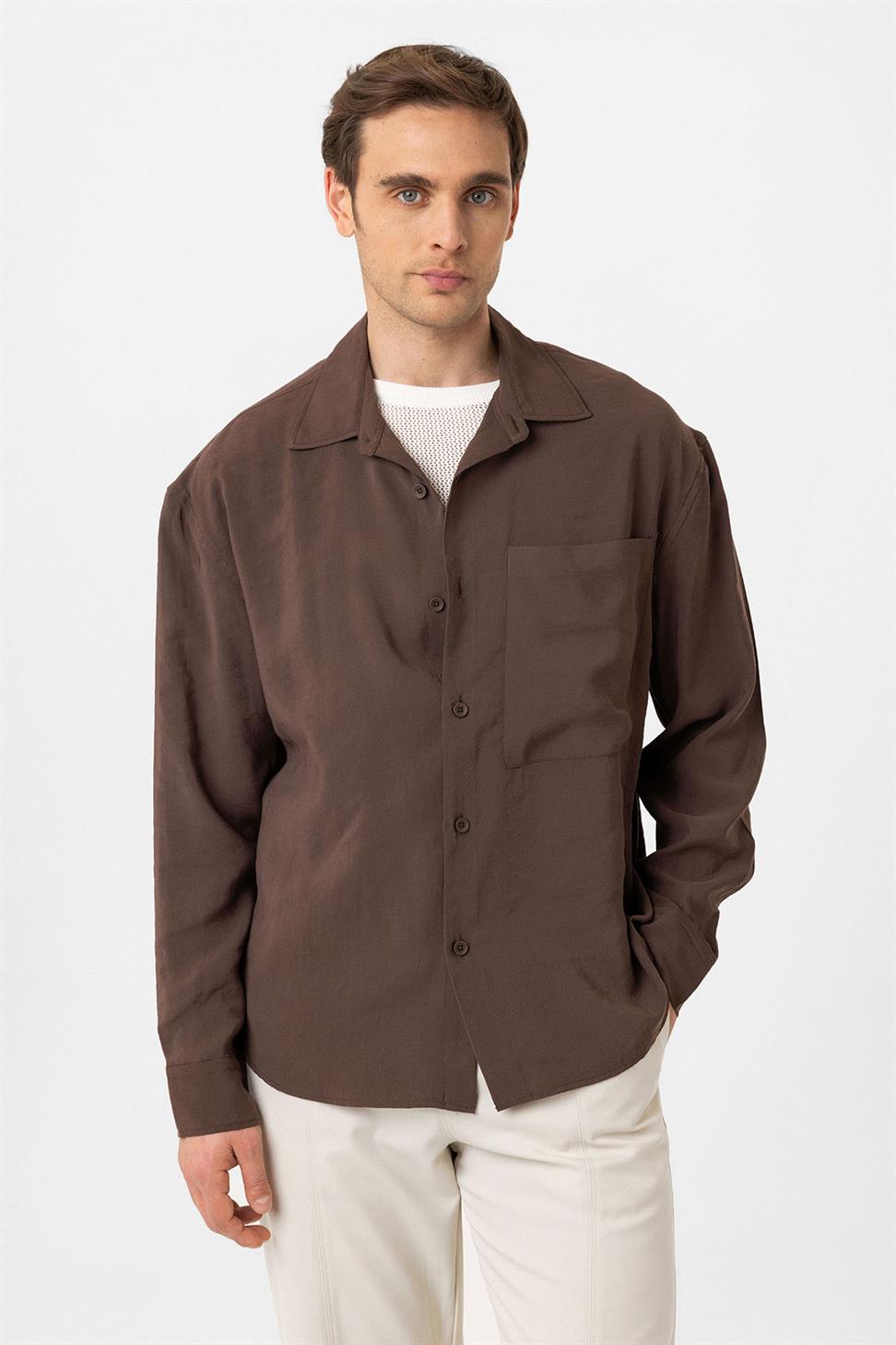 Antioch Kahve Relax Fit Modal Kumaş Erkek Gömlek