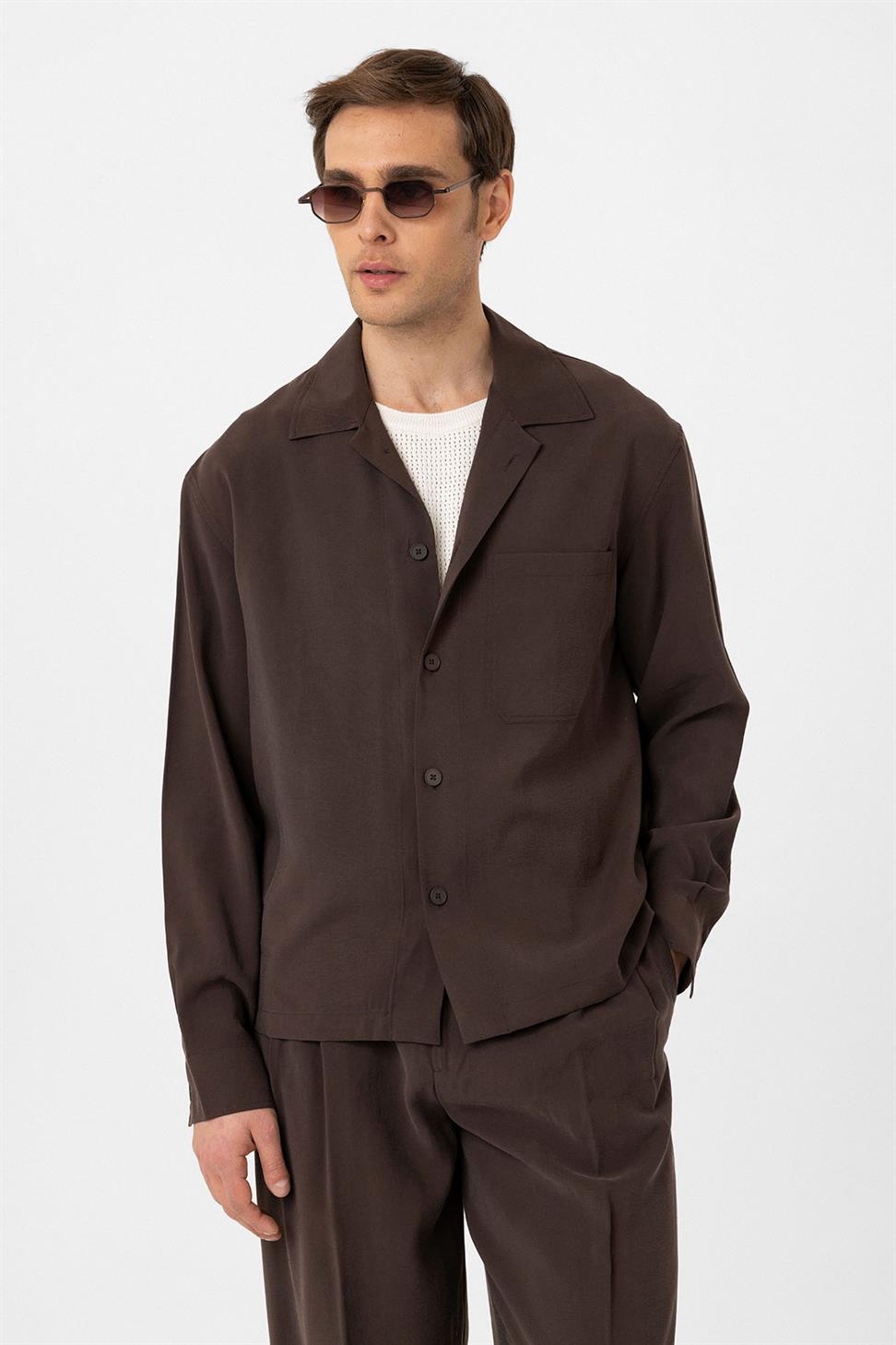 Antioch Kahve Relax Fit Modal Kumaş Erkek Gömlek