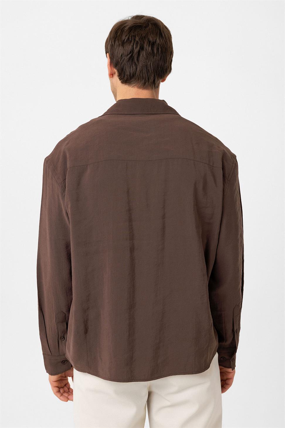 Antioch Kahve Relax Fit Modal Kumaş Erkek Gömlek