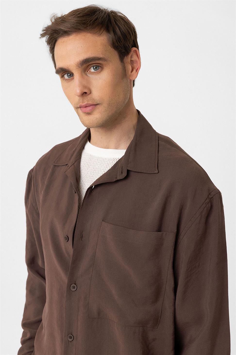 Antioch Kahve Relax Fit Modal Kumaş Erkek Gömlek