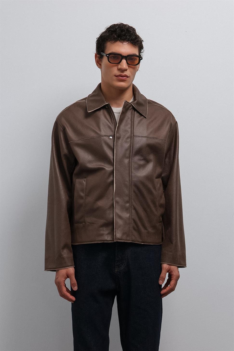 Antioch Kahve Relax Fit Suni Deri Erkek Mont