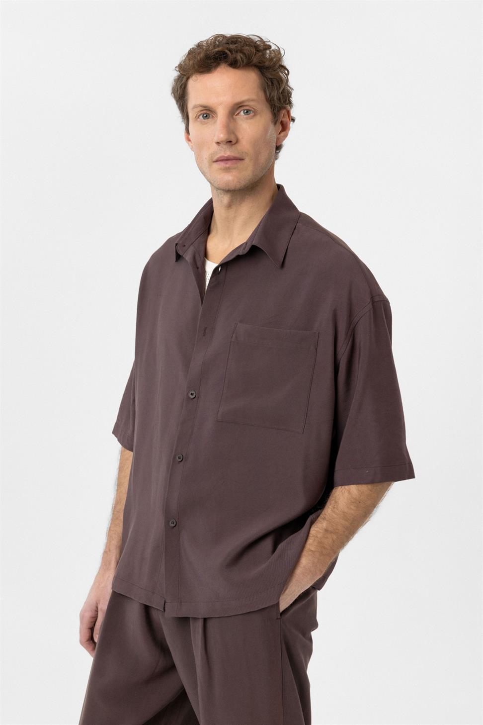 Antioch Kahve Relaxed Kısa Kollu Erkek Gömlek