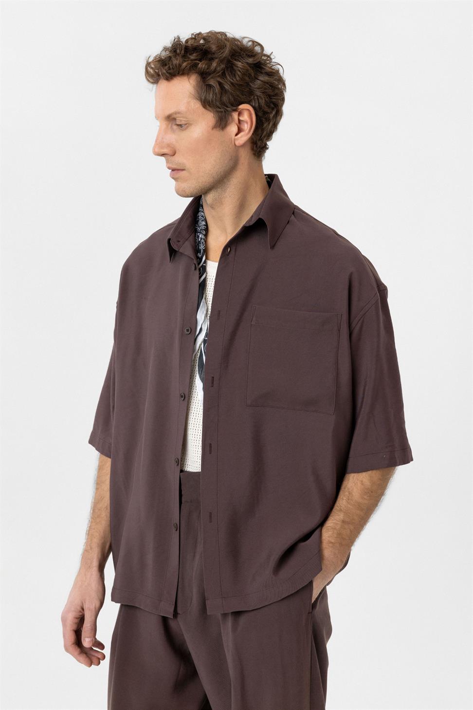 Antioch Kahve Relaxed Kısa Kollu Erkek Gömlek
