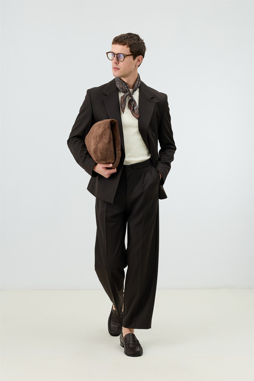 Antioch Kahve Relaxed Kruvaze Erkek Blazer Ceket