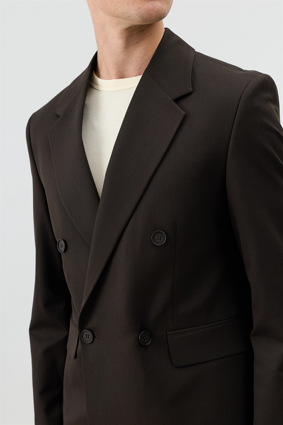 Antioch Kahve Relaxed Kruvaze Erkek Blazer Ceket