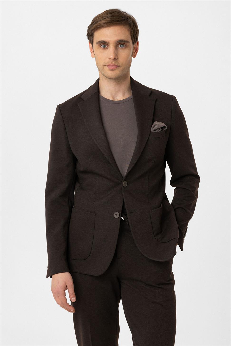 Antioch Kahve Slim Fit Comfort Erkek Takım