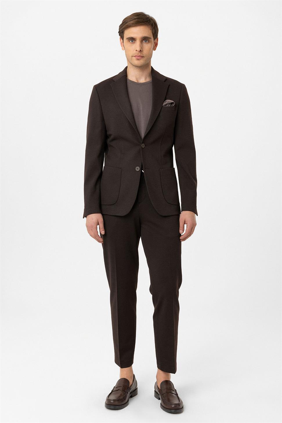 Antioch Kahve Slim Fit Comfort Erkek Takım