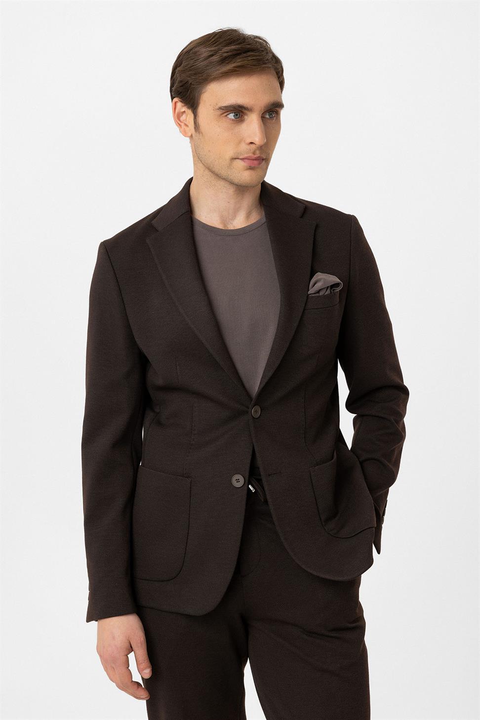 Antioch Kahve Slim Fit Comfort Erkek Takım