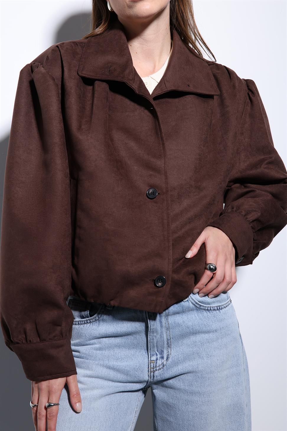 Antioch Kahve Süet Görünümlü Bomber Kadın Ceket