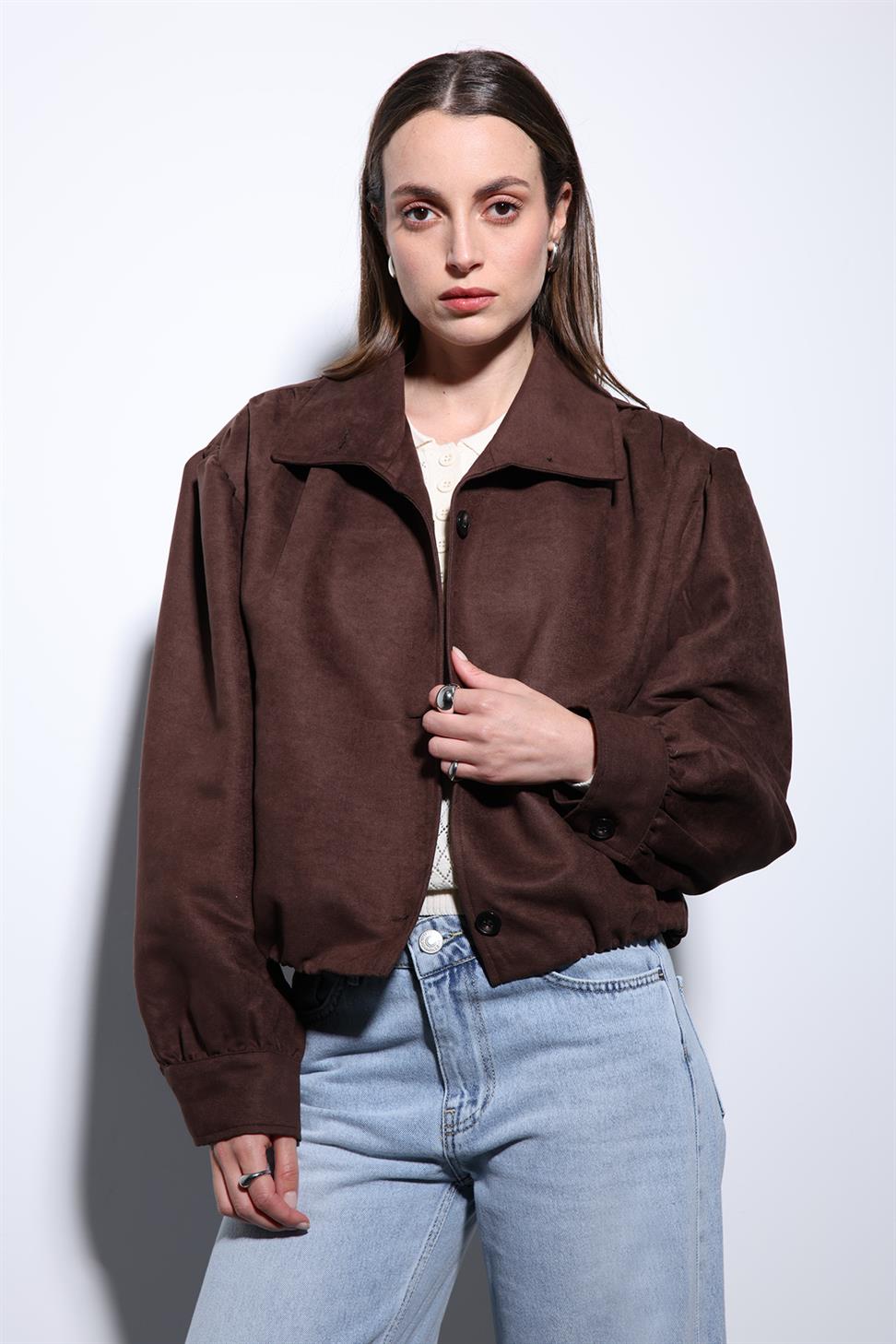 Antioch Kahve Süet Görünümlü Bomber Kadın Ceket