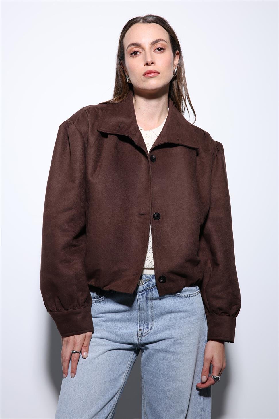 Antioch Kahve Süet Görünümlü Bomber Kadın Ceket