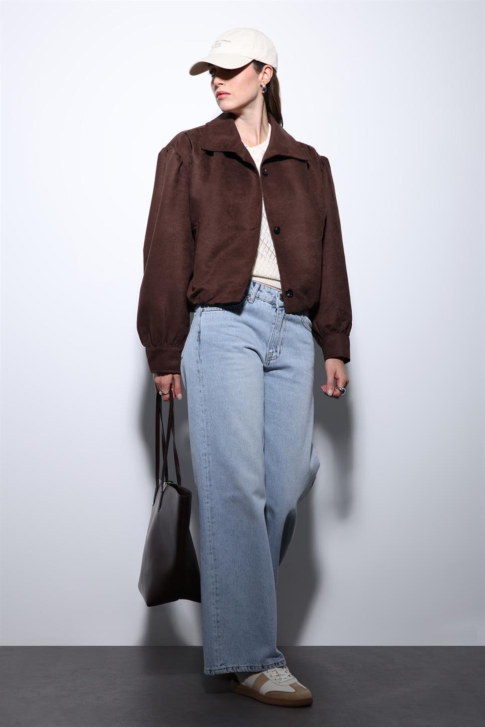 Antioch Kahve Süet Görünümlü Bomber Kadın Ceket