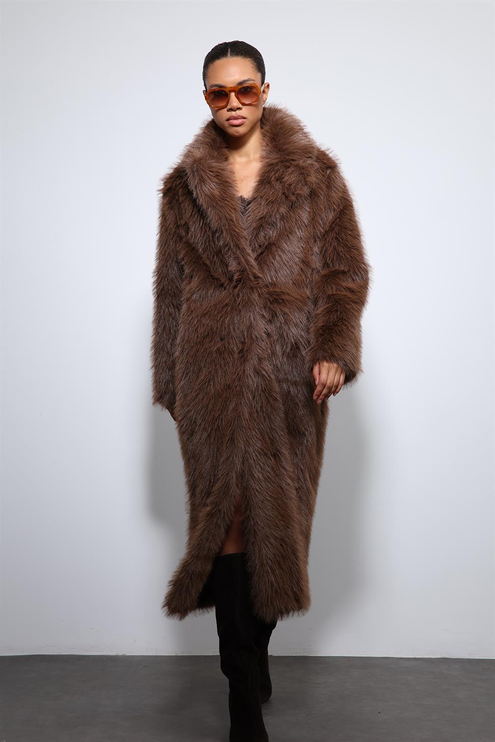 Antioch Kahve Suni Kürklü Uzun Kaban