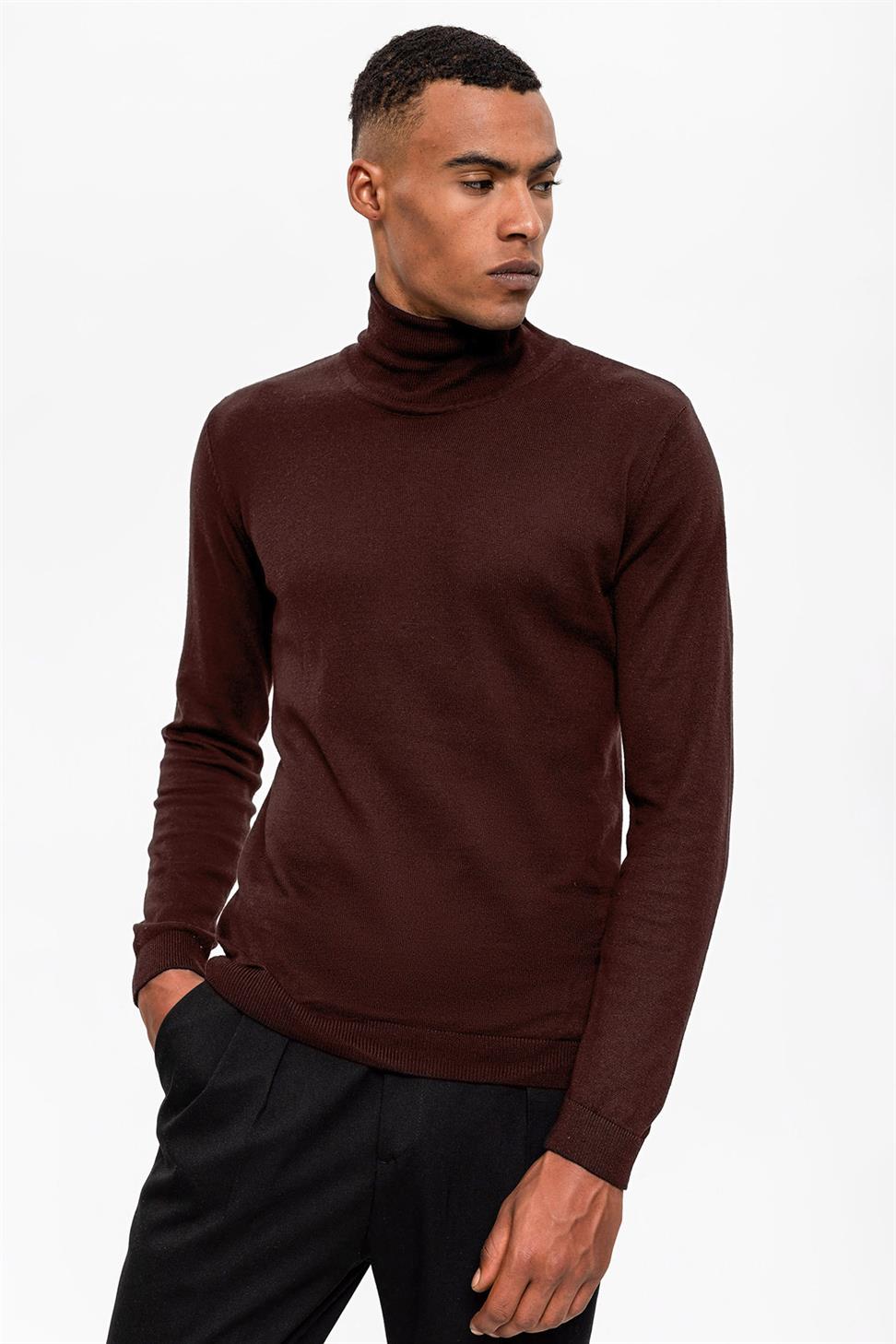 Antioch Kahve Tam Boğazlı Erkek Triko