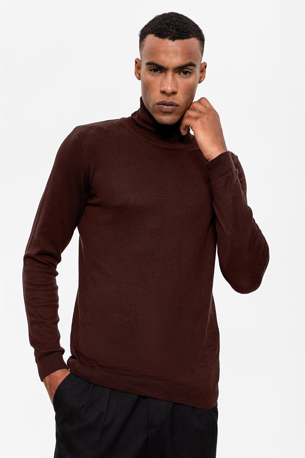 Antioch Kahve Tam Boğazlı Erkek Triko