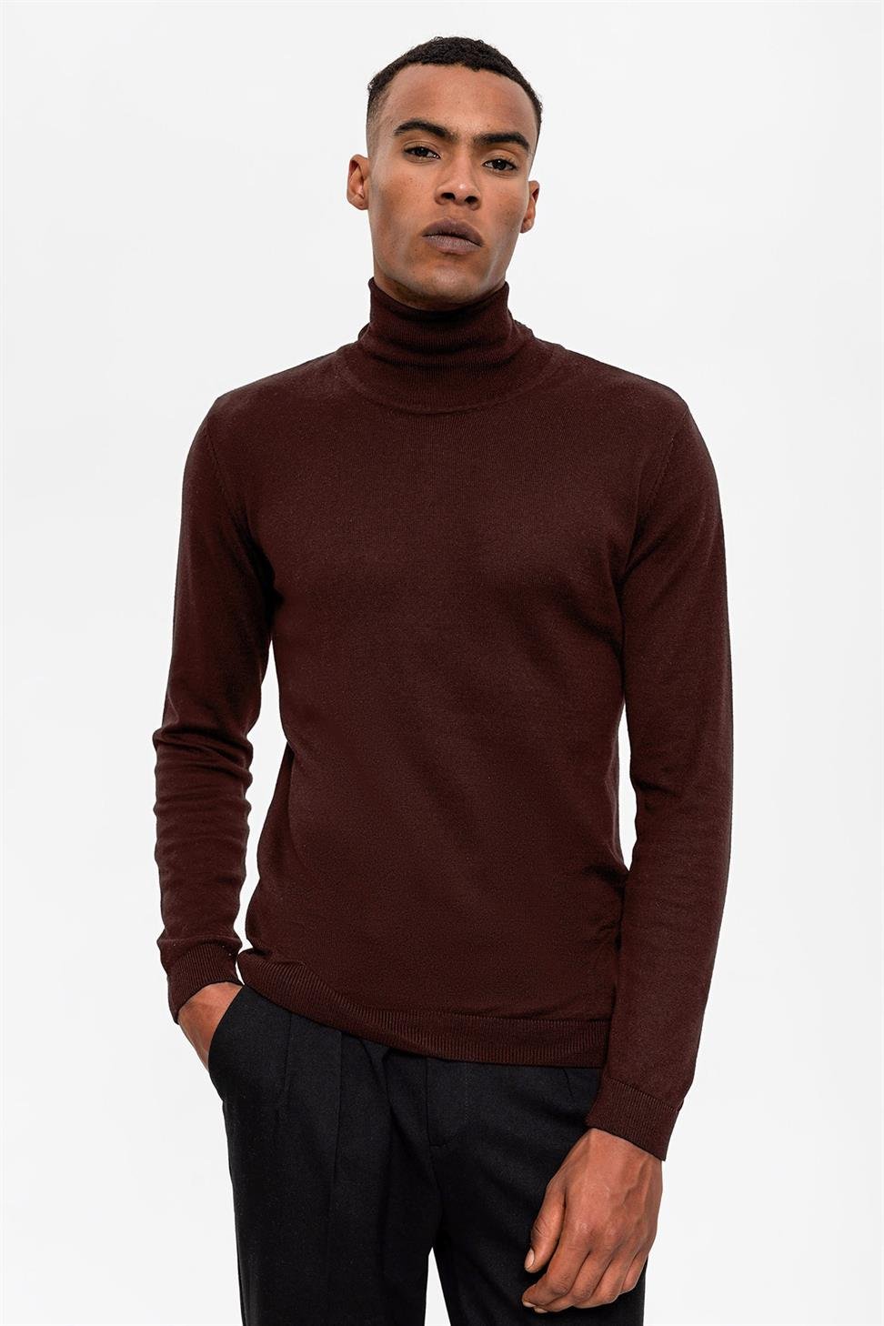 Antioch Kahve Tam Boğazlı Erkek Triko