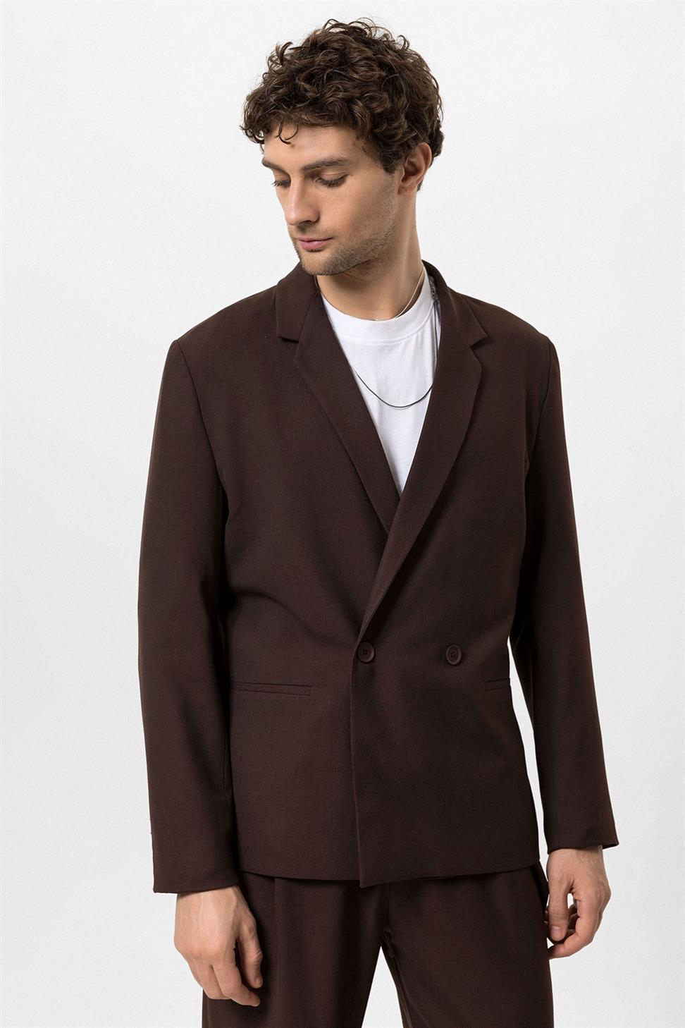 سترة رجالية ذات زر واحد وإغلاق مزدوج الصدر